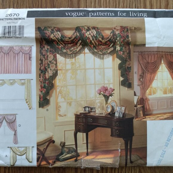 Vintage Vogue 2670 Curtains Sewing Pattern Swags Jabots UNCUT - Picture 2 of 16